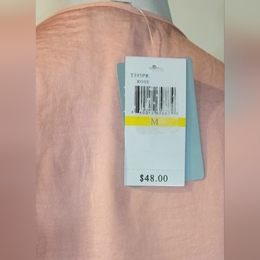 NWT Floral and Ivy Blush Pink Satin Silky Blouse-Short Sleeve - Size Medium - Picture 7 of 7